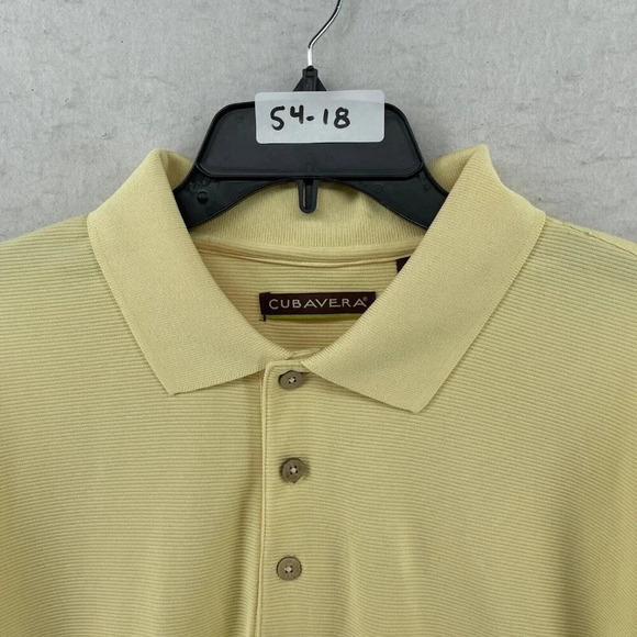Cubavera Polo Shirt Mens Sz XL Yellow Striped Ribbed Collared Regular Side Slit - Picture 10 of 10